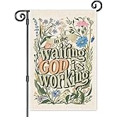 JMYROG In the Waiting God is Working Floral Garden Flag, Double Sided Yard Outdoor Farmhouse Lawn Porch Decor, Christian Yard Flag, Religious Outdoor Home Decor, Inspirational Bible Saying Flag