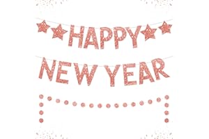 KatchOn, Rose Gold New Years Banner 2024 - Glitter, Pre-Strung 10 Feet | Happy New Year Banner, Rose Gold Garland for Pink New Years Eve Party Decorations 2024 | Rose Gold New Years Decorations 2024