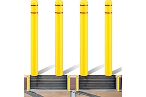 Pangda 4 Pcs Flat Top Bollard Covers Yellow and Red Bollard Post Sleeve for Home Parking Fence Pole Pipe (5" X 52")