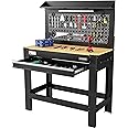WORKPRO Garage Workbench with Storage, 45" Workbench with Pegboard, Power Outlets and Light, 800 LBS Multipurpose Work Bench for Garage, Warehouse, Workshop, Home