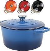 andrew james Cast Iron 5L Round Casserole with Lid Enamel Coated Blue view 1