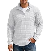 QOSOQ Mens Quarter Zip Pullover Quilted Sweatshirt Waffle Mock Neck Casual Long Sleeve Polo Sweater
