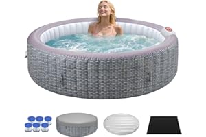 BTMWAY 82" Inflatable Hot Tub for 4-6 People, Portable Outdoor Spa with 130 Soothing Bubble Jets, Smart Control Panel, with Insulated Cover, 6 Filters, PE Floor Mat, 110-120V Input (Round)