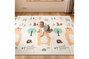 UANLAUO Baby Play Mat,79"x 71" Large Mat for Floor,Reversible Floor Mat,Foam Thick&Waterproof,Foldable Playmats for Babies and Toddlers,Anti-Slip for Baby Crawling,Non-Toxic Tummy Time(Bear)