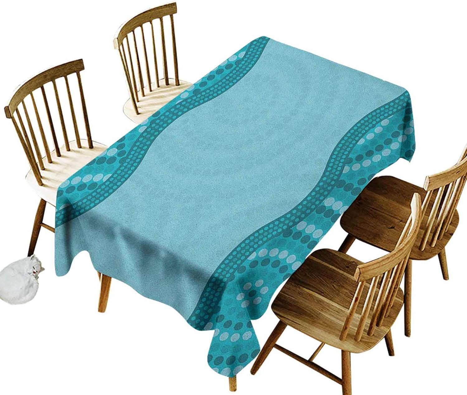 Seafoam Tablecloth Wavy Dotted Pattern with Australian Aboriginal Design Tribal Kakadu
