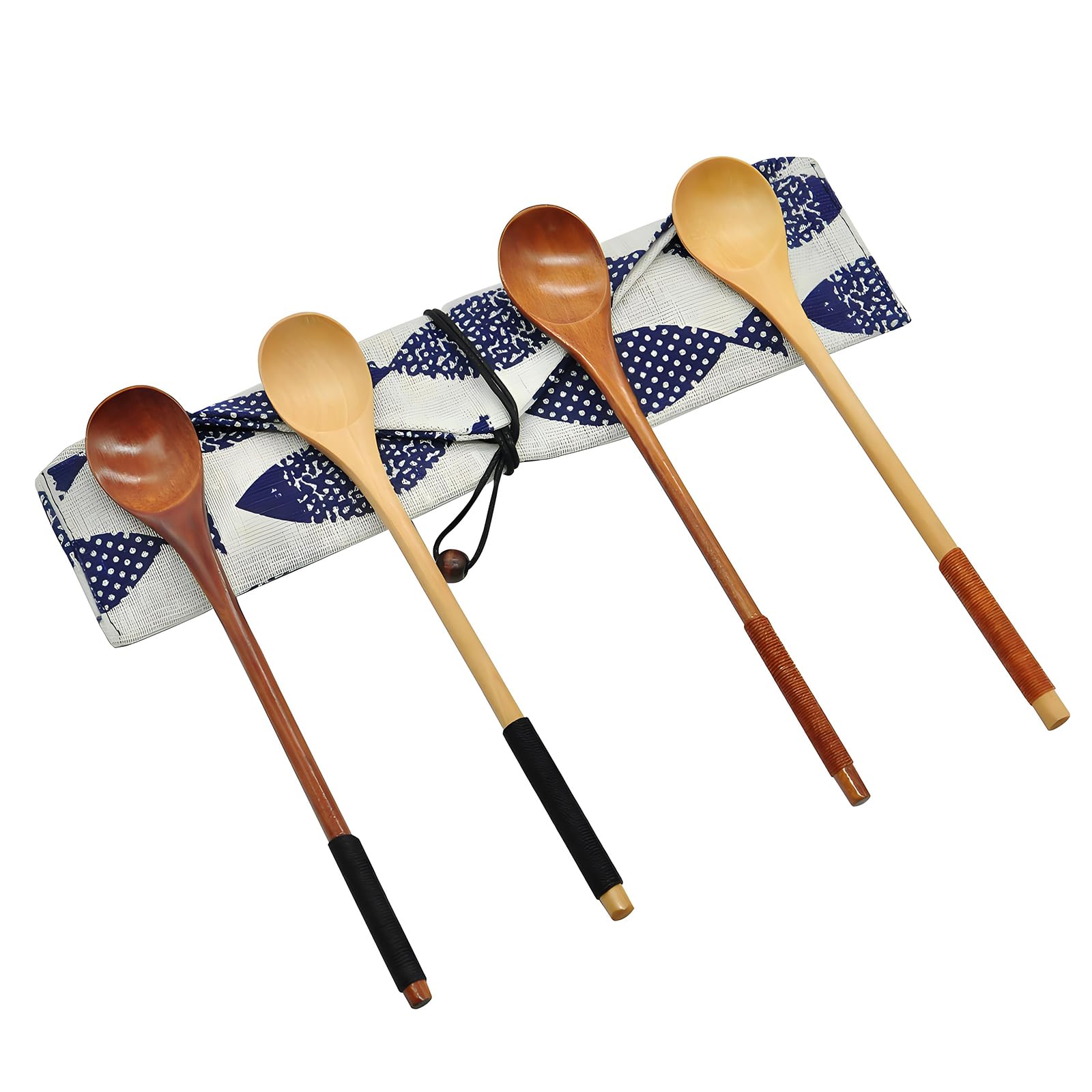 SwirlColor 4PCS Natural Wood Coffee Tea Spoon Long Handle Wood Mixing Spoon