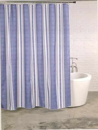 Linenwalas Designer Striped Polyester Shower Curtain Set - 72x78, Marl