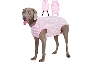 WABDHALY Wabdhally Dog Surgery Recovery Suit for Female Spay,Surgical Suit for Large Female Dogs,Soft Combed Cotton,Striped Pink Zipper Onesie XL