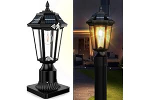 hameso Solar Lamp Post Lights Outdoor with Motion Sensor, Waterproof Solar Pole Lights for Fence/Garden/Driveway, 3-Mode Dusk to Dawn Outdoor Post Lighting with Mounting Base