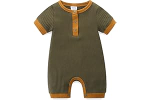 BIBIMOM Unisex Baby Outfits Boy Girl Short Sleeves Pants Snap Closure Summer Romper