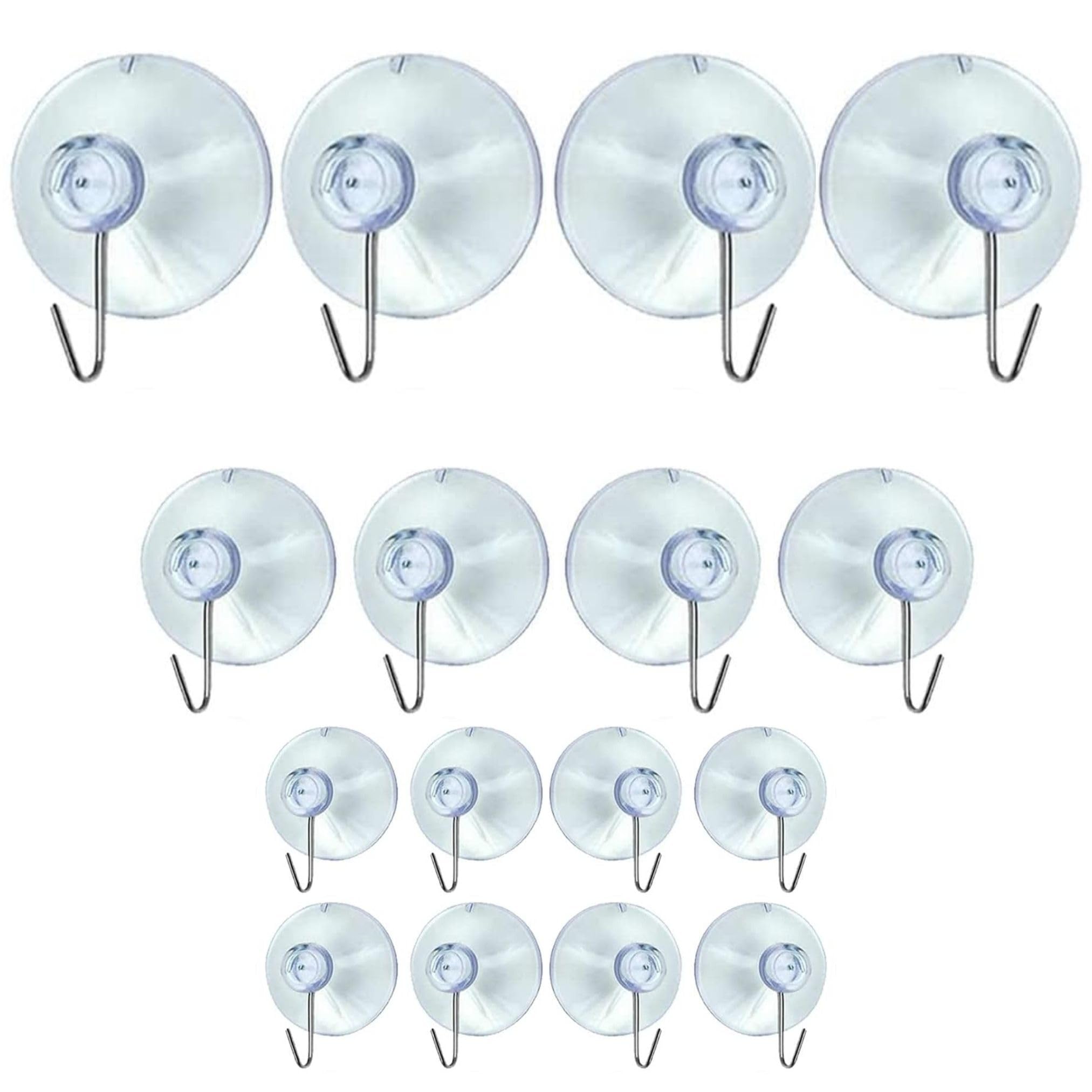 AKH® Clear Suction Hooks | Pack of 16 | Hook in Assorted Sizes | Strong Hanging Hook for Christmas Hanging Decorations Signs Mirror Glass Kitchen Wall Festivals Decorations