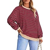 Eytino Women Plus Size Sweatshirt Striped Color Block Crew Neck Pullover Tops Long Sleeve Casual Shirt(1X-5X)