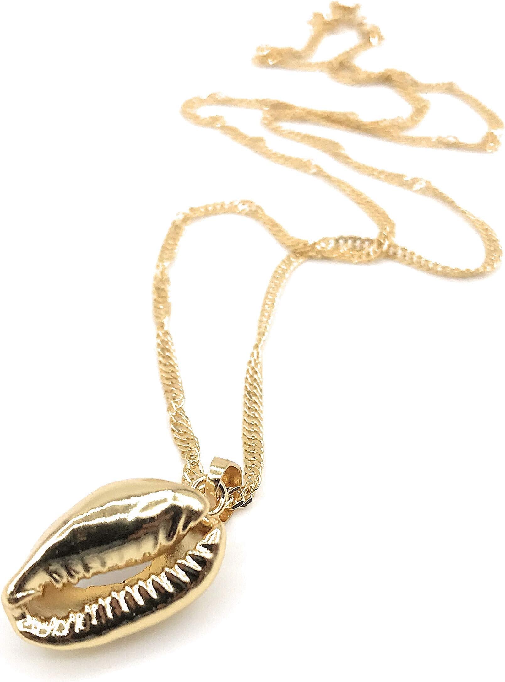 Shell Bead Gold Plated Pendant Necklace 18K Gold Plated Chain 18 Inches Length
