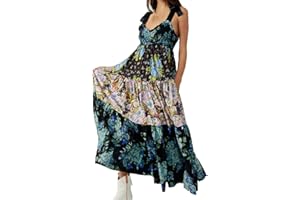 ESCBUKI Floral Dresses for Women 2024 Tie Shoulder Maxi Dress Boho Midi Dresses Wedding Guest Dresses for Women Summer