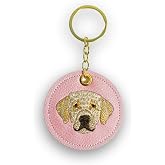 VUHALA Pink French Bulldog Embroidered Keychain &ndash; Handmade PU Leather Dog Bag Charm for Women, Cute Purse Accessory