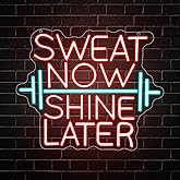 RuCvixkt Sweat Now Shine Later Neon Sign, Neon Light for Home Gym Led Weight Lighting Man Cave Decor, Dimmable USB Powered Signs Gift for Boy Girl Sport Lover