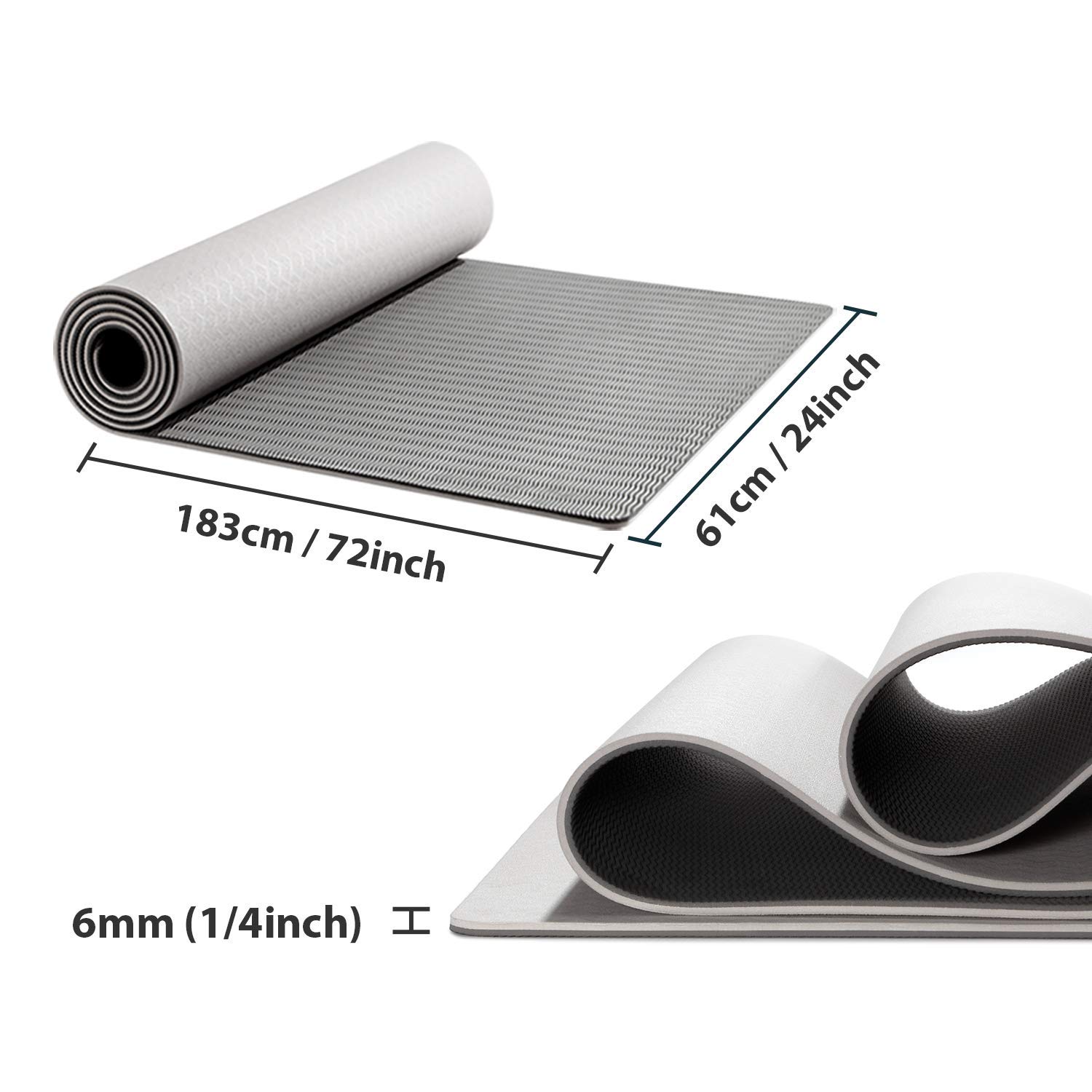 YUNMAI Premium Yoga Mat Thick with Dual-Layer, ¼-Inch Thickness 6mm, Eco-TPE Material, 100% PVC-Free, Yoga Mats for home, Yoga Mats thick Non Slip with Yoga Mat Bag, Gray