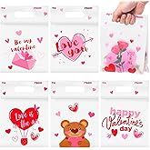 Hallswl 48Pcs Valentines Day Gifts Bags,Valentines Themed Plastic Bags Cellophane Candy Treat Goodie Bag for Valentine’s Day Classroom School Kids Gift Exchange Party Favors