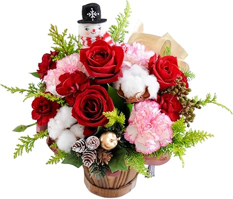 Amazon 花由 バラと季節の花 おまかせ生花アレンジ Mサイズ クリスマスver 4日後以降で指定 11月15日 12月25日までのお届け プリザーブドフラワー オンライン通販