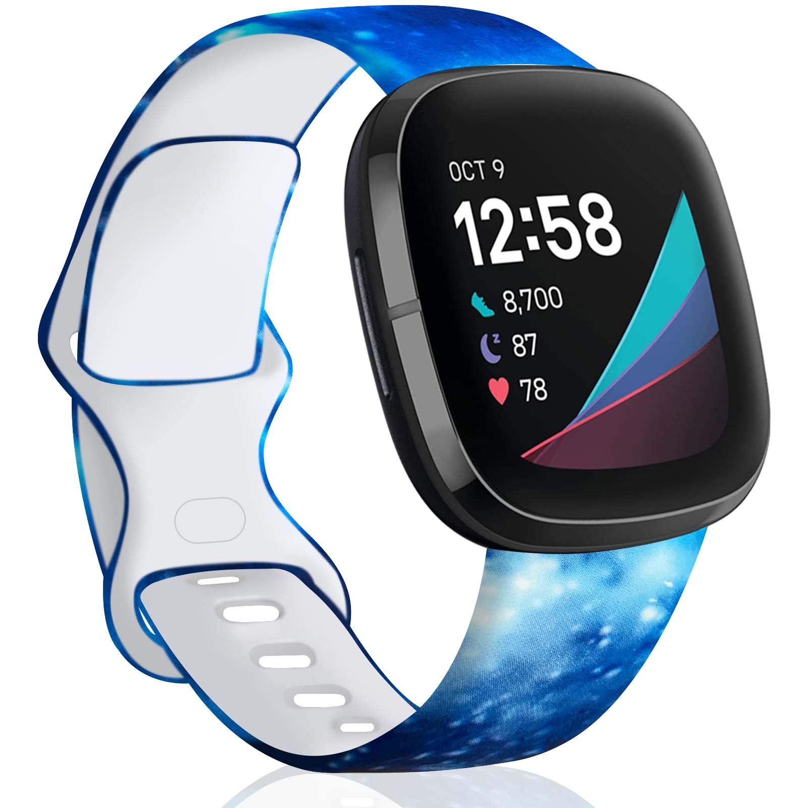 TopPerfekt Strap Compatible with Fitbit Versa 3/4/Sense Strap, Soft Silicone Pattern Printed Strap Replacement bands for Women Men Small Large (L: for 7.2" - 8.8" wrists, Starry Sky 1)