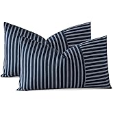 OTOSTAR Farmhouse Decorative Throw Pillow Covers 12 x 20 Inch Striped Patchwork Pillow Covers Lumbar Pillow Case Shell Couch Pillowcase Cushion Cover for Sofa Bed Home Decor Pack of 2 (White Navy)