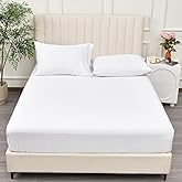 PHF 100% Rayon Derived from Bamboo Fitted Sheet Queen Size, 16" Deep Pocket,2.5cm Wider Strong Elastic Easy Fit, Breathable Silky Soft Skin-Friendly for Hot Sleeper, 60"x 80",White, No Pillowcases