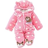 ZYXKTA Baby Snowsuit Infant Winter Cozy Fleece Jumpsuit Cute Bear Hooded Footies Toddler Girls Boys Thicken Soft Outfit