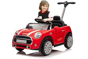 Voupou Kids Push Car, Ride On Car, Licensed Mini Cooper Toddler Push Car Toy with Adjustable Push Rod, Horn Music, Seat Belt,Silent Wheels - Ideal Stroller Substitute for Kids 1-3Years Old
