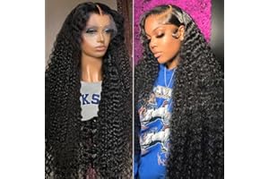 BLACROSS 28 Inch 13x6 Deep Wave Lace Front Wigs Human Hair 180 Density Deep Part Curly Lace Front Wigs Human Hair Pre Plucked Glueless Transparent Lace Frontal Wig Pre Plucked with Baby Hair
