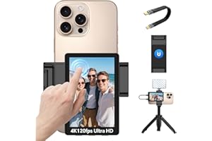 OMNIMASTER Phone Vlog Selfie Monitor AssistiveTouch Screen, Magnetic Phone Holder Clip Mount, Supports 4K120FPS, Rear Camera for Selfie Vlog Or Live Stream (OM01 Touchscreen iPhone)