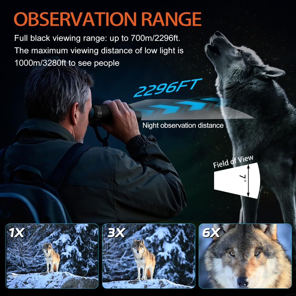 3D VR Night Vision Goggles with Electronic Compass, Rechargeable Binoculars Featuring 6X Digital Zoom, 150-Inch Screen Equivalent, Dual-Lens Diopter Adjustment