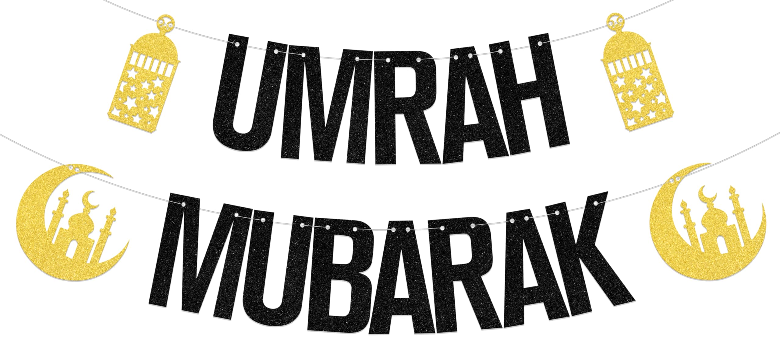 ZCXVC Umrah Mubarak Banner Ramadan Kareem Decorations Happy Eid Party Decoration Supplies Black Glitter