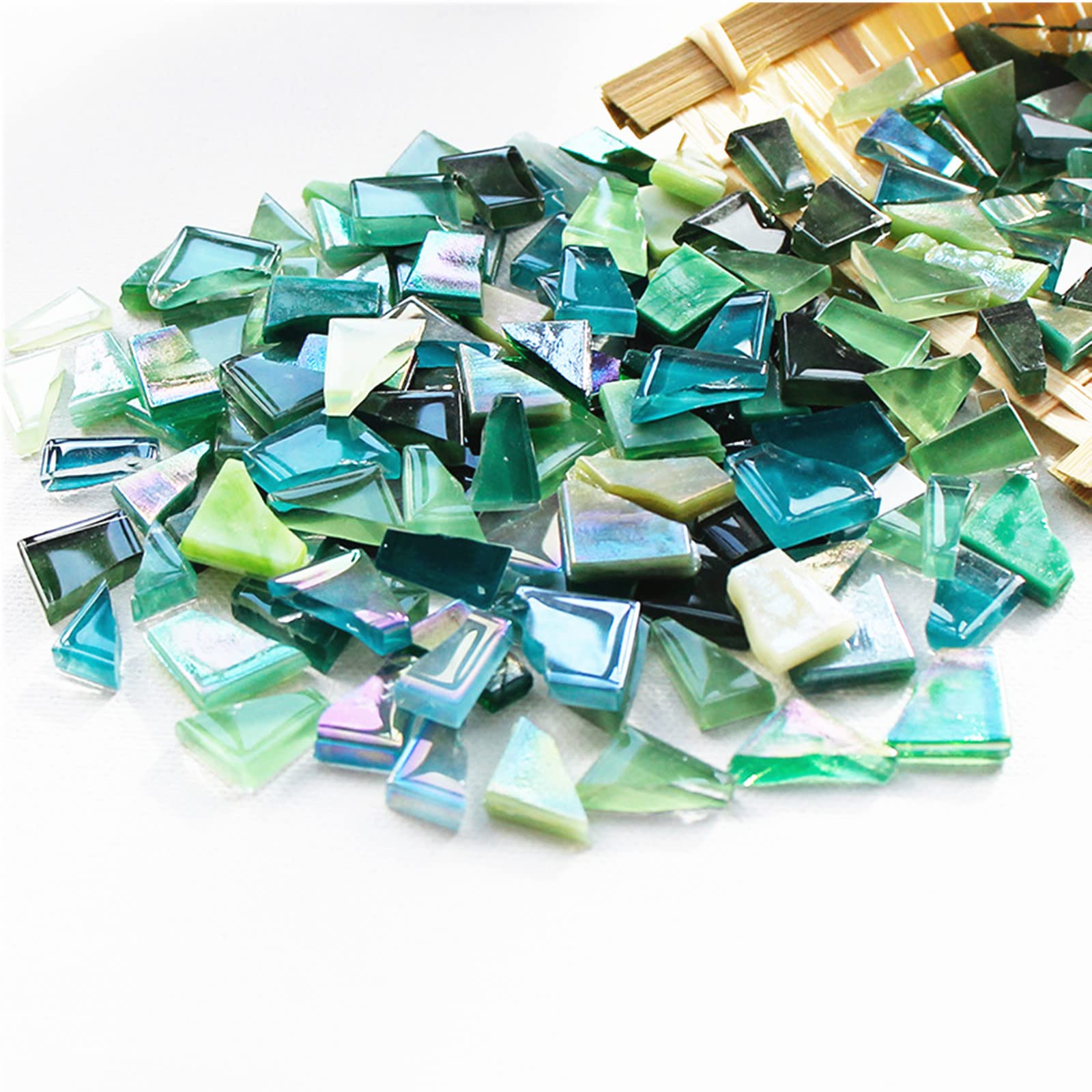 500g Irregular Crystal Mosaic Tiles,Small Mosaic Tile DIY Hobbies Children Handmade Crystal Craft for Crafts Bulk DIY Picture Frames Handmade Jewelry Coaster (Green Series)