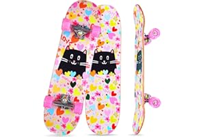 TOUTSEUL Skateboards for Beginners Kids Boys Girls Teens and Adults, 31 Inch Complete Standard Skateboards with 7-Layer Maple Double Kick Deck Unicorn and Skull Design