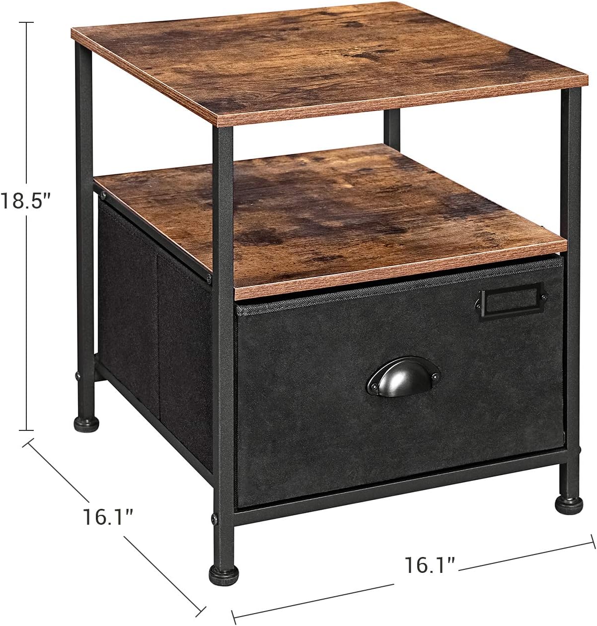SONGMICS Nightstand, 3-Tier Bedside Table with Drawer, 2 Shelves, Fabric Drawer Dresser, Industrial End Table, for, Hallway, Closet, Rustic Brown and Black ULVT02H: Kitchen & Dining