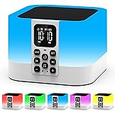 AUYLE Night Light Bluetooth Speaker, Baby Nursery Night Lamp for Breastfeeding, Alarm Clocks for Kids, 30 Sounds Machine & Sleep Timer, Touch Bedside Lamp, 8 Color Changing, Gifts for Teens Boys