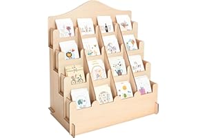 MARKVILLE Wooden Sticker Display Stand, Postcard, Greeting Card 4 Tier Retail Display for Vendors, 16 Pockets Sticker Display Rack for Vendor Events, Store Display, Craft Show, Tradeshows