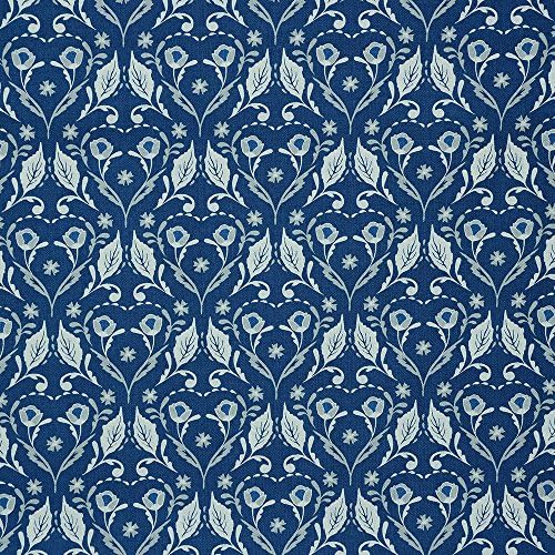 Damask and Leaf Print Fabric 100% Cotton Upholstery Quilting Craft Fabric for Quilt Pattern, Sewing, Curtain, Home Decor and Patchwork Projects - Persian Blue - (Price per /QUARTER Meter)