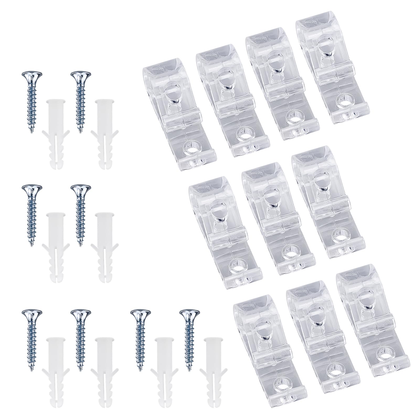REBECASKYENS 10 Child Safety P-Clips Set, Blind Safety Clips for Cord, Clear Roller Blind Clips for Vertical and Roman Roller Curtain Ball Chain Cord Control with 20 Screws and 20 Plastic Pillars
