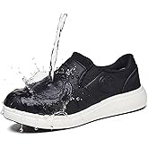 LANSNBO Non-Slip Waterproof Shoes for Women Wide Width, Slip-On Work Walking Sneakers, Arch Support Lightweight, Water & Oil Resistant for Kitchen Chefs Food Service Nurses Cleaners