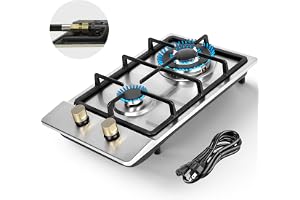 Llamaviva Gas Stove 12 Inch, Propane Cooktop 2 Burner, Portable Gas Cooktop Stainless Steel, Dual Fuel LPG/NG Convertible with Thermocouple Safety Protection