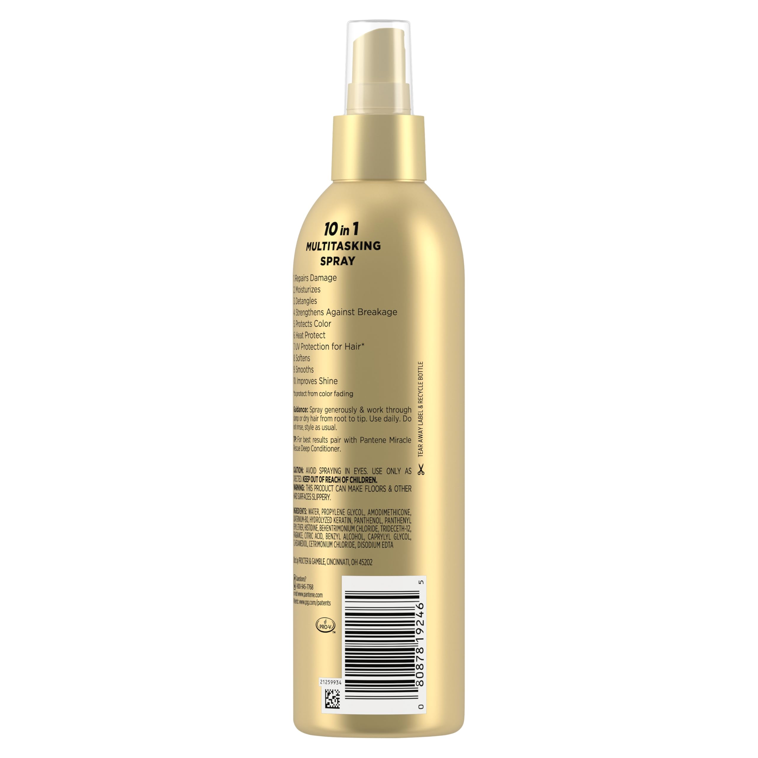 Pantene Miracle Rescue 10in1 Multitasking Spray - Heat Protection, Detangles, Repairs Damaged, Dry Hair, Improves Shine, Leave-In Conditioning Treatment with Keratin and Pro-Vitamin B5, 5.7 oz