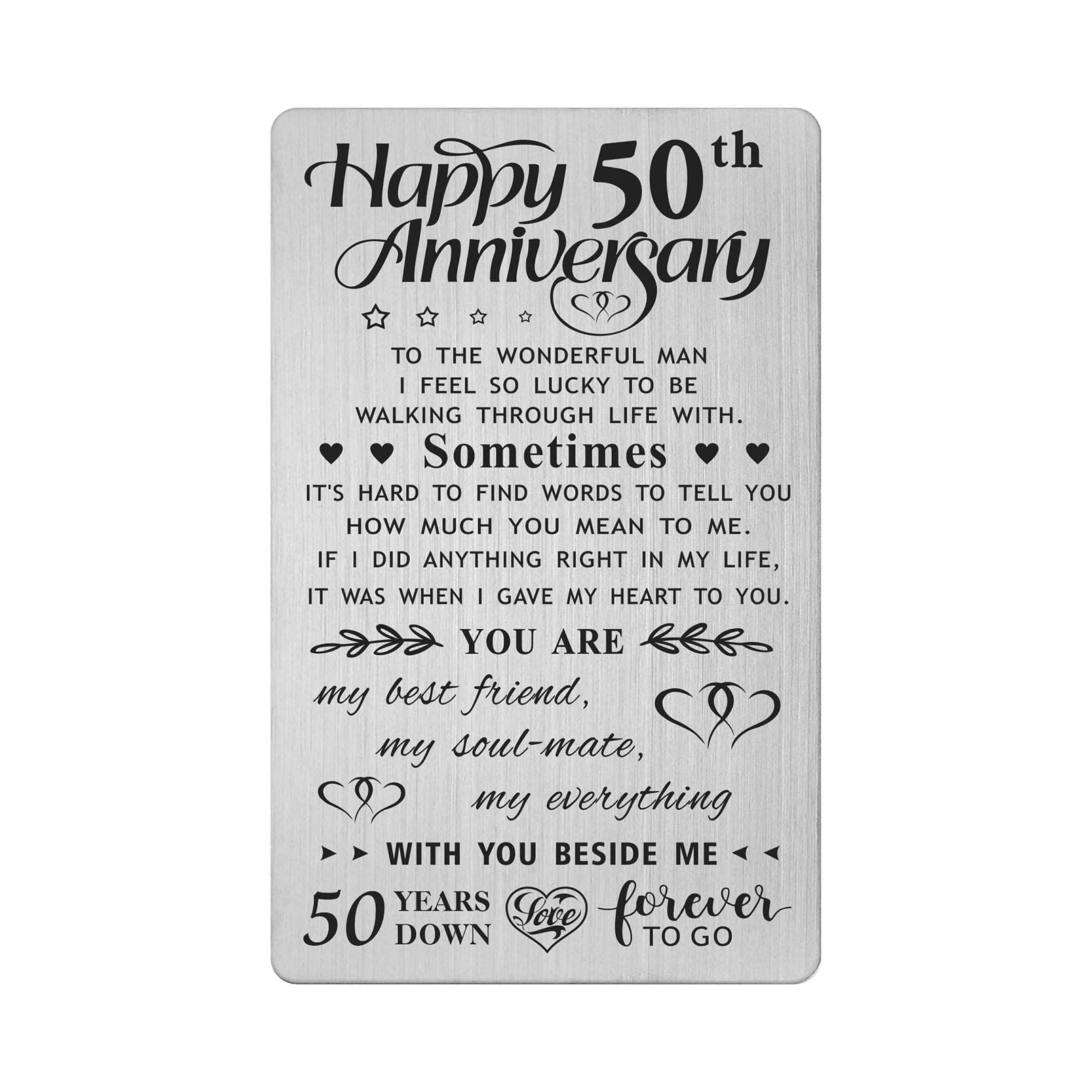 FALOGI 50th Wedding Anniversary Card Gifts for Him Husband, Happy 50 Year Anniversary Card Presents, Metal Engraved Wallet Card