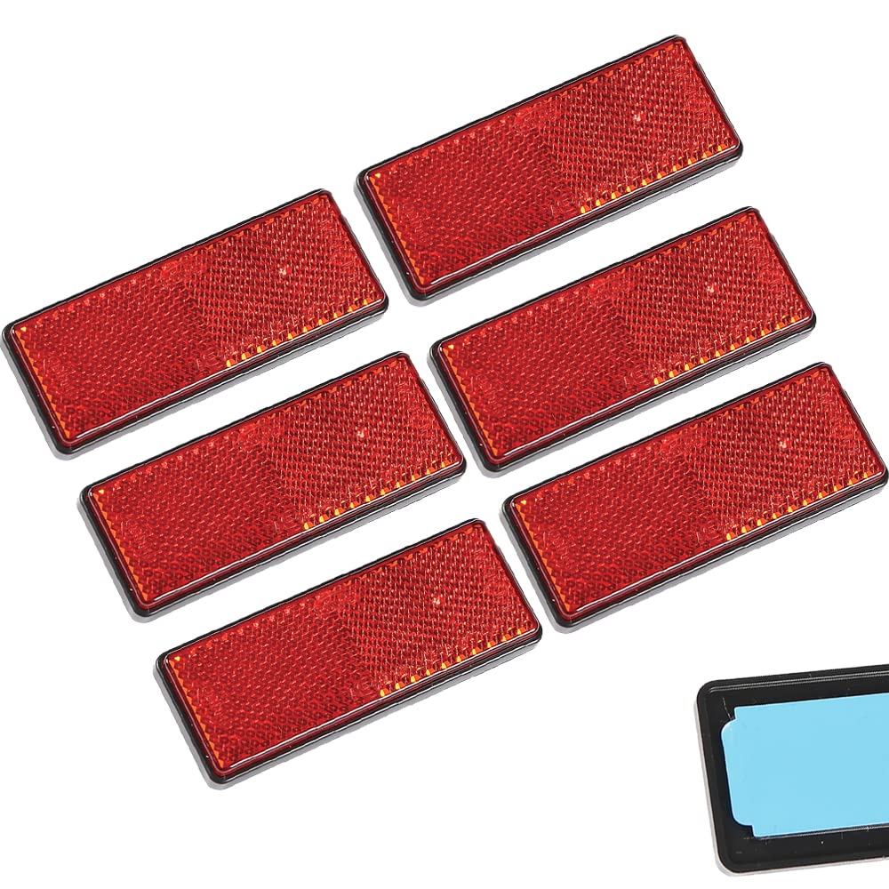 AOHEWEI 6 x Self Adhesive Reflectors Rectangular Stick-on Reflectors Red Safety Rear Reflective for Gate Posts Fence Trailer Caravan ECE Approval