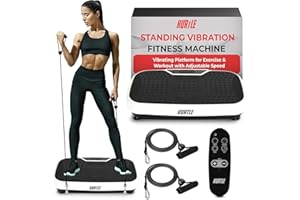 Hurtle Fitness Vibration Platform Machine - Home Gym Whole Body Shaker Exercise Machine Workout Trainer Fast Weight Loss w/Resistance Bands Easy Carry Wheel Remote Adjustable Speed
