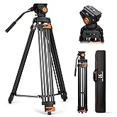 K&F CONCEPT 80" Video Tripod with Fluid Head, Aluminum Heavy Duty Camera Tripod with Smooth Friction Damping, Quick Release Plate for DSLR, Mirrorless, Camcorder, Video Cameras, Max Load 17.6lb