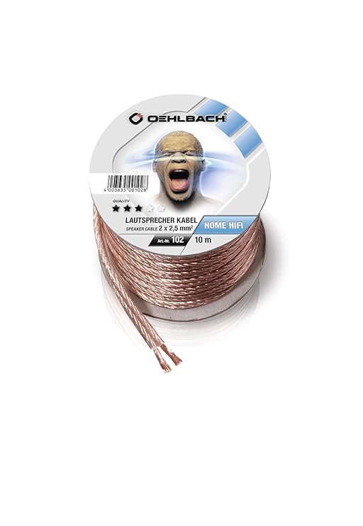 Oehlbach Speaker Wire SP-25 | Stereo HI-FI Lautsprecherkabel | Boxenkabel mit OFC (sauerstofffreies Kupfer) 2x2,5 mm² | Mini 