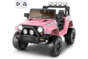 Hikole Electric Ride on Car for Kids, 12V Battery Powered Car w/Parent Remote Control, Music, Windshield, Spring Suspension, 3 Speeds, Gift for Boys & Girls - Pink