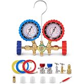OMT 3-Way AC Gauges for R134a R12 R22 R502 Refrigerant, 5ft Hoses | Includes R134a Couplers Self-Sealing Piercing Can Taps 29&deg; Adapter; Solid Brass Build; Ideal for Auto Freon Recharge