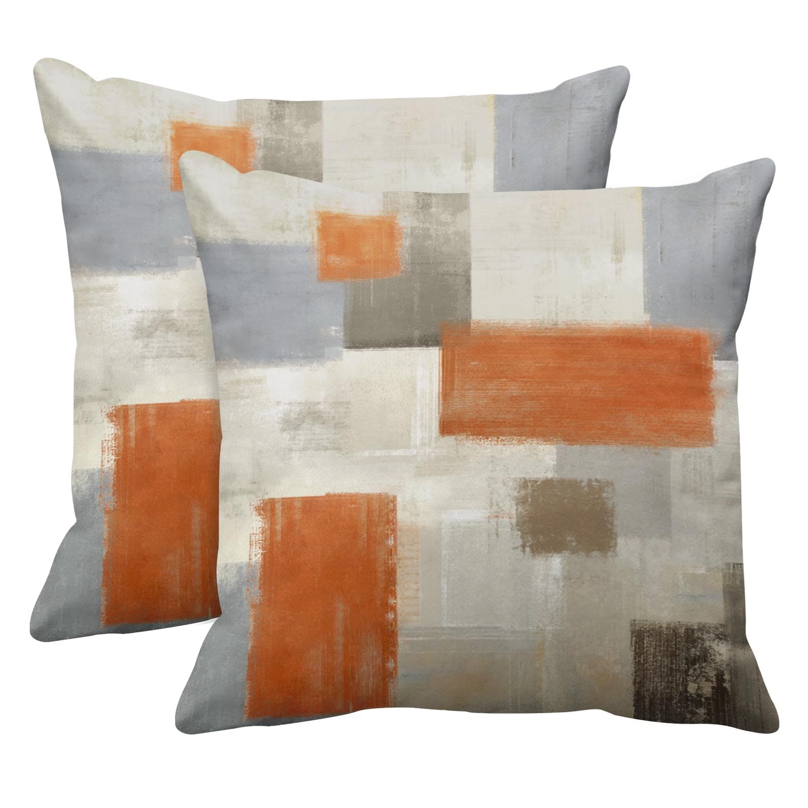 Photo 1 of ***FACTORY SEALED***Emvency Set of 2 Orange Beige and Grey Throw Pillow Covers Modern Abstract Painting Decorative Pillow Cases Home Decor Standard Square 24x24 Inches Pillowcases